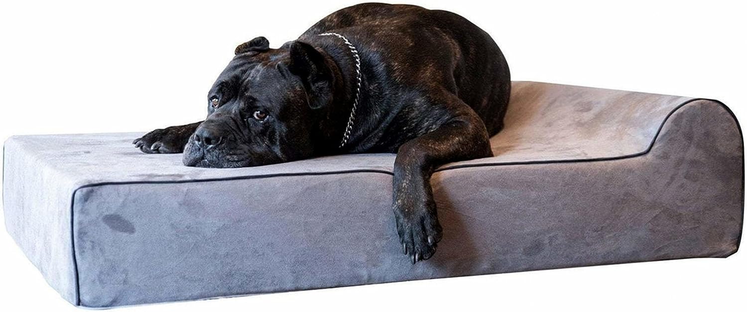 Bully beds Orthopedic Dog Bed - Memory Foam Dog Bed for Arthritic Elderly Dogs - Machine Washable Dog Bed with Waterproof Liner - Medium, 34 x 22 x 4 Inches - Gray
