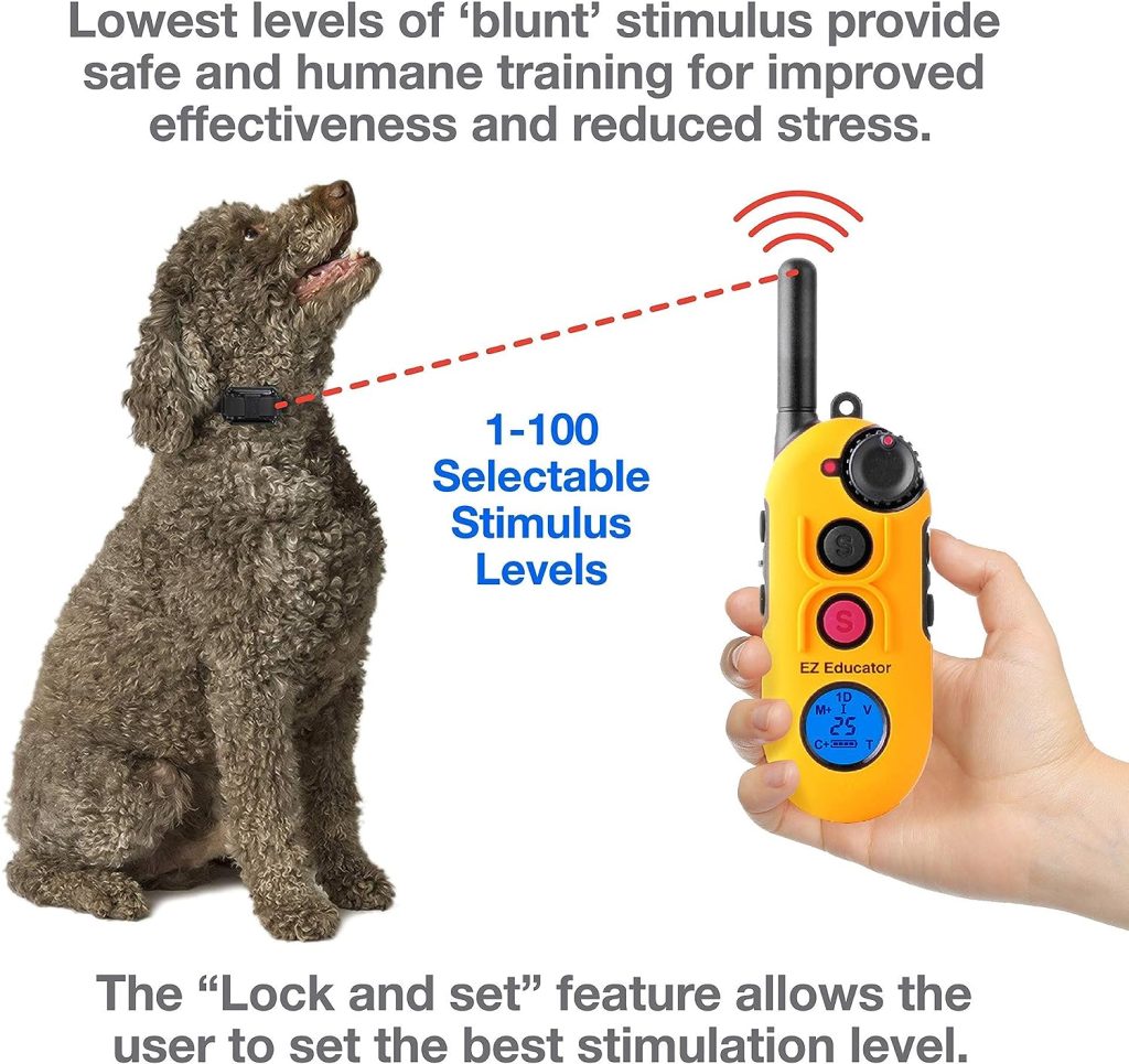 Educator EZ 1/2 Mile Dog Training Collar with Ergonomic Remote, Safe Humane Vibration Stimulation, Pavlovian Tone, Waterproof, Odorproof Biothane Collar, Night Light, Rechargeable, 1 Dog, Yellow