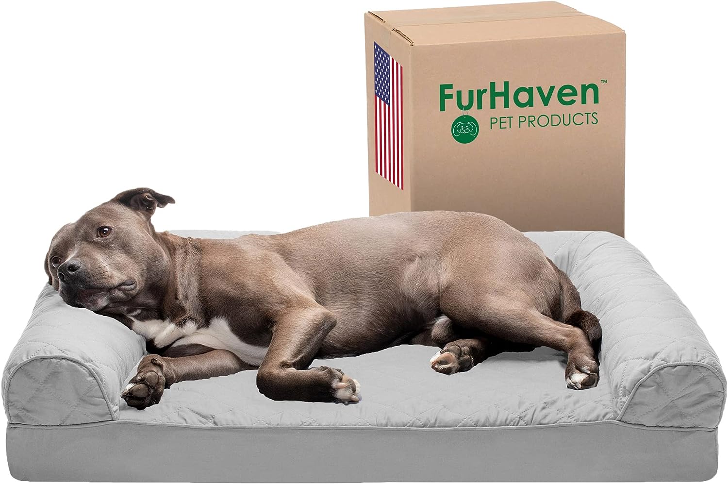 Furhaven Orthopedic Dog Bed for Large/Medium Dogs w/ Removable Bolsters Washable Cover, For Dogs Up to 55 lbs - Quilted Sofa - Silver Gray, Large