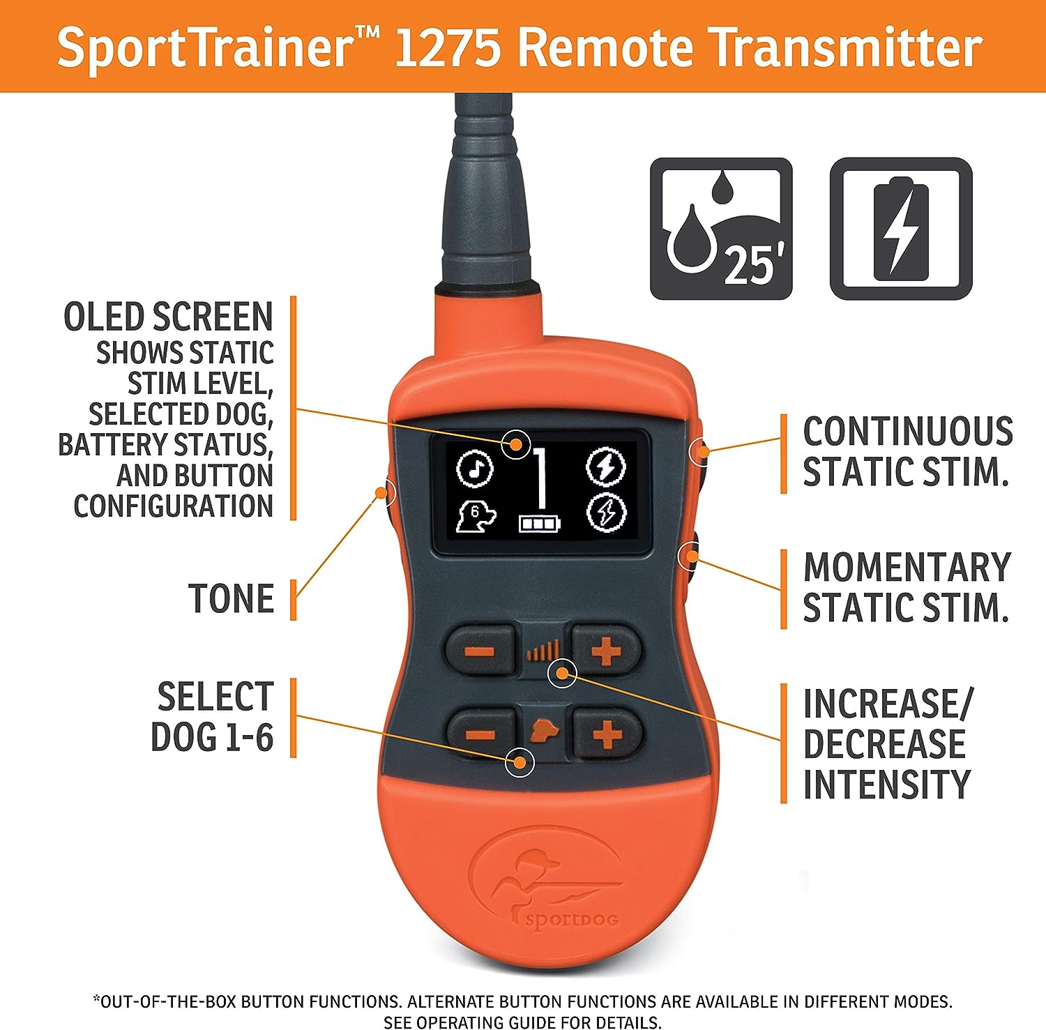 SportDOG Brand SportTrainer Remote Trainers - Bright, Easy to Read OLED Screen - Waterproof, Rechargeable Dog Training Collar with Tone, Vibration, and Static, 3/4 Mile Range - 6 Dog Expandable